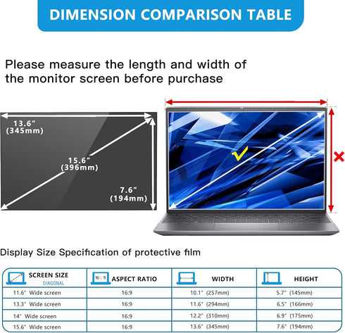 FILMEXT 15.6 inch Laptop Privacy Screen Filter, Anti-Spy, Anti-Glare, Anti Blue Light for Asus, Acer, Dell, Toshiba