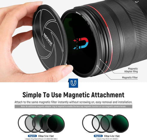 NEEWER 52mm Magnetic Aluminum Lens Cap, Compatible with K&F & Kase NEEWER 52mm Magnetic Lens Filters