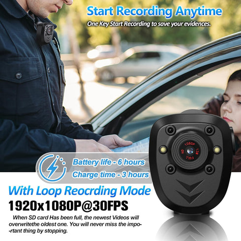 Mini Body Camera Video Recorder, Built-in 128GB Memory Card with Night Vision IR & Loop Record HD 1080P