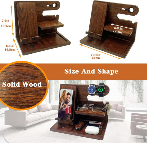 VEIYAILU Gifts for Men Boyfriend Him Brother Nightstand Organizer Gifts for Dad from Daughter Son Wood Phone Docking