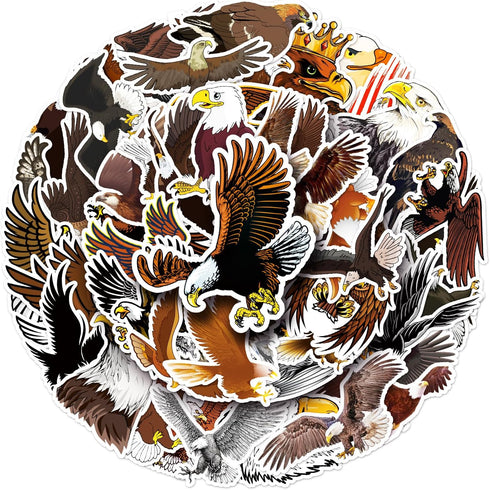 Eagle Stickers for Water Bottle, 50pcs Waterproof Vinyl Bird-of-Prey Stickers for Laptop, Phone, Bumper, Skateboard