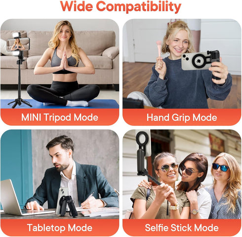 Heliora 4-in-1 2 Phone Tripod, Magnetic Mini Selfie Stick,Pocket Size Selfie Stick with Wireless Detachable Remote
