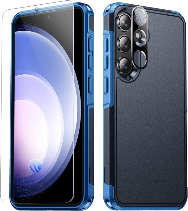 SPIDERCASE Heavy Duty Shockproof Case for Samsung Galaxy S24, Dark Blue, 12 FT Military Grade Drop Protection + 2PCS