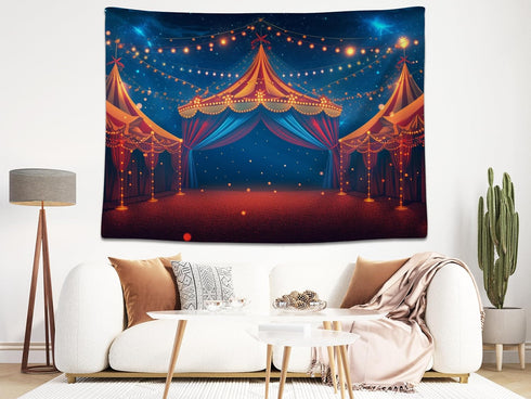 MAEQLQLM 10x8ft Circus Tent Backdrop Big Top Carnival Starry Night String Lights Vintage Background for Carnival Party