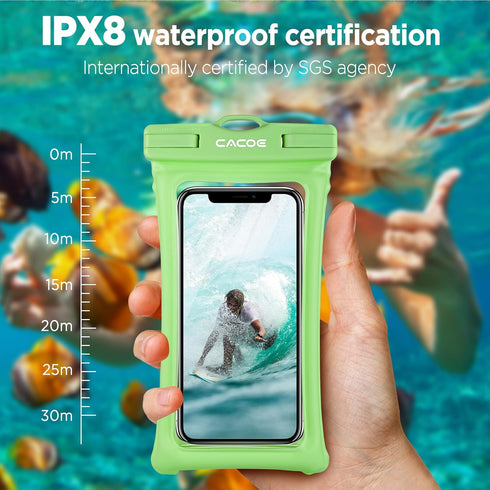 CACOE 2 Pack Floatable Universal Waterproof Phone Case Up to 7.0" with Adjustable Neck Lanyard, IPX8 Dry Bags for Beach