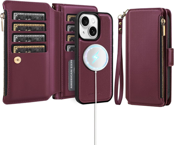 Antsturdy Compatible with Magsafe Magnetic 2 in 1 Detachable iPhone 15 Wallet Case