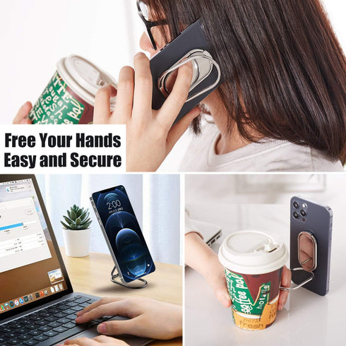 Phone Ring Holder, Foldable Finger Kickstand with 360° Rotation Metal Grip for Magnetic Car Mount Compatible with