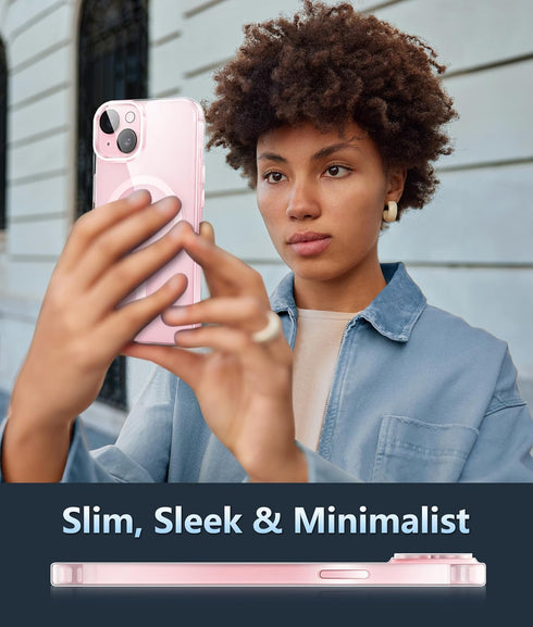 FNTCASE iPhone 15 Plus Case: Slim Magnetic Clear, Military Shockproof, Anti-Yellowing, with Camera & Screen Protectors,