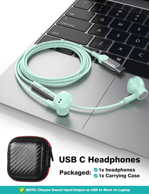 USB C Headphones for iPad 10 Pro Air (M4), iPhone 15 Pro Max, Samsung S24 Ultra, Magnetic Wired Earbuds with Mic