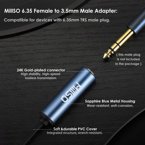 MillSO 1/4 to 3.5mm Headphone Adapter, 16 Feet TRS 6.35mm Female to 3.5mm Male Stereo Audio Jack