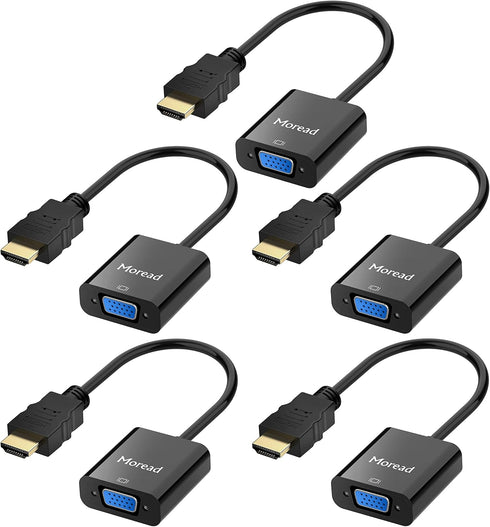 HDMI to VGA Adapter, 5 Pack, Gold-Plated (Male to Female) for Computer, Desktop, Laptop, Monitor, Projector, Black