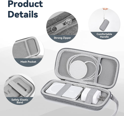 Hard Travel Case for Apple MagSafe Battery Pack, Compatible with iPhone 14/13/12, Extra Mesh Pocket for Power Adapter,