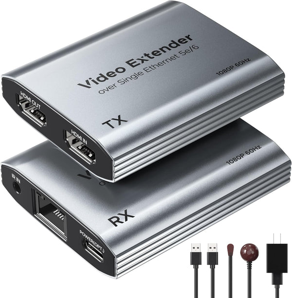ByteWave HDMI Extender 1080P@60Hz, HDMI Over Ethernet Cable Cat5e/6/7 up to 50m/164ft, Loop-Out,