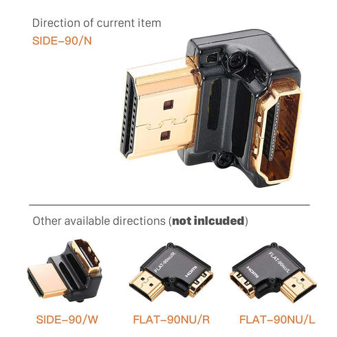 Zeskit HDMI Adapter Male to Female Right Angle, Zinc Alloy Full Shielding, 24K Gold Plated Connectors (SIDE-90/N)