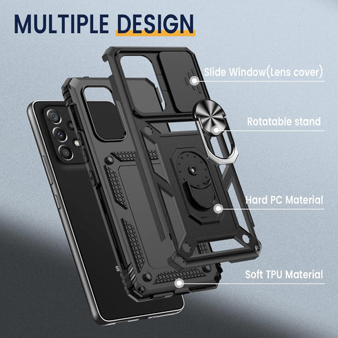 Goton Galaxy A53 5G Case with Camera Cover & 360° Kickstand Ring, Military Grade Shockproof, Black