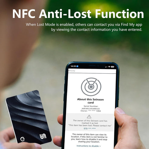 Wallet Tracker Wireless Recharging IP68 Thin Item Finder Card, Bluetooth Works with Apple Find My APP & Network (iOS