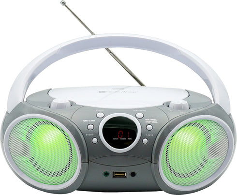 SINGING WOOD 030BTL Portable Boombox, Bluetooth, USB, AM/FM Radio, AUX-Input, Foldable Handle, LED Light (Space Grey)