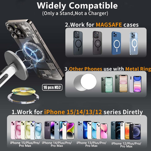 YUEFIELI 12-17All Magnetic Phone Stand for Desk, Heightened & Adjustable & Foldable Metal Magnetic Phone Holder Stand