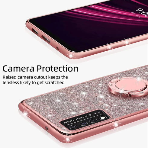 KuDiNi for Revvl v+ 5g Phone Case, Glitter Crystal Soft Clear TPU Luxury Bling Protective Cover with Kickstand Strap