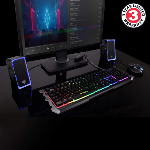 GOgroove Gaming Computer Speakers, Blue LED Light, SonaVERSE O2i Speakers for Desktop, Laptop, PC