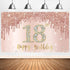Sweet 18th Birthday Banner Backdrop Decorations for Girls, Rose Gold 18 Birthday Party Sign Supplies, Pink 18 Years Old