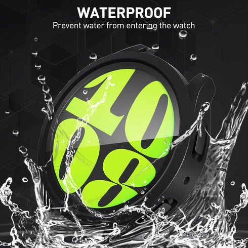 Suoman 2-Pack Waterproof Case for Samsung Galaxy Watch 6 44mm, Hard PC Bumper with Tempered Glass Protector