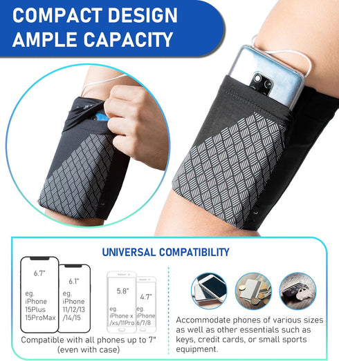 HiRui Universal Sports Armband - Cell Phone Armband Sleeves for Exercise Workout, Compatible with iPhone and Samsung