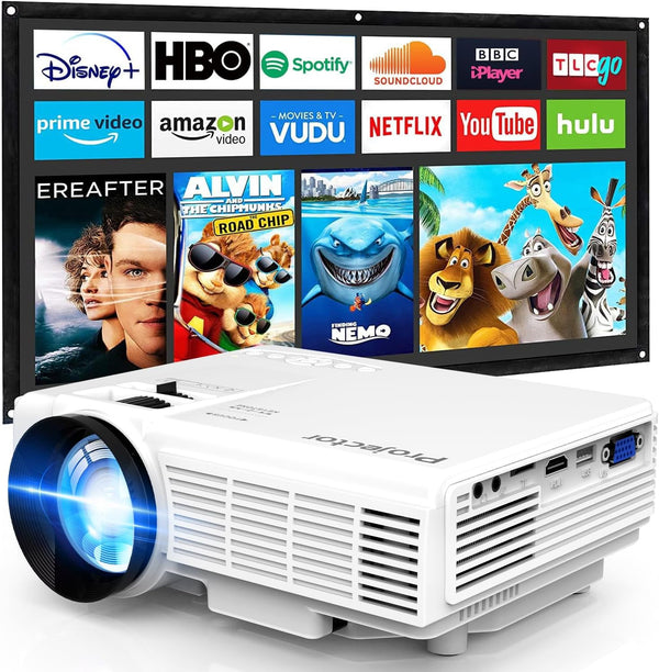Mini Portable Projector, Full HD 1080P Supported, Home Theater Compatible with TV Stick, Phone, Games, HDMI, AV