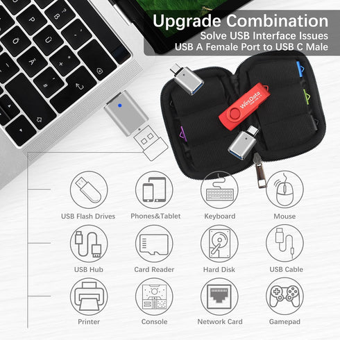 WesData 5 Pack 8GB 2 Pack PC(5 USB Flash Drive and USB C Adapters in a Case, Thumb Drives Memory Stick Storage