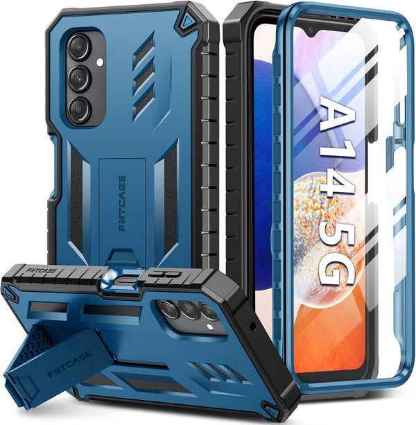 FNTCASE Dual-Layer Protective Case for Samsung Galaxy A14-5G: Shockproof Rugged TPU Cover with Kickstand, Military