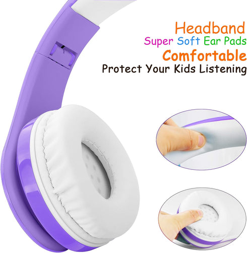 Kids Wireless Bluetooth Headphones, Volume Limited 85db/110db Over-Ear Foldable Headphones with Mic for Boys, Girls