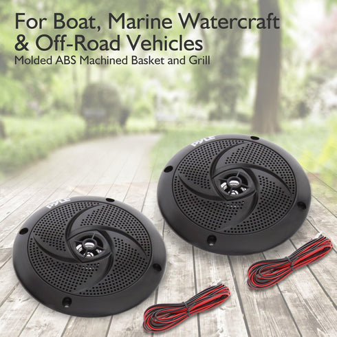 Pyle Low-Profile Waterproof Marine Speakers - 100W 4 Inch 2 Way Outdoor Audio Stereo Sound System, Black