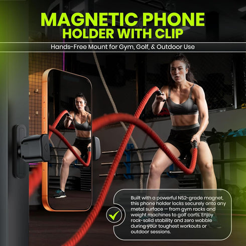 BARENDA N52 Magnetic Phone Holder for Gym with Magnet and Secure Clip, Strong Magnetic Phone Mount for All Phones