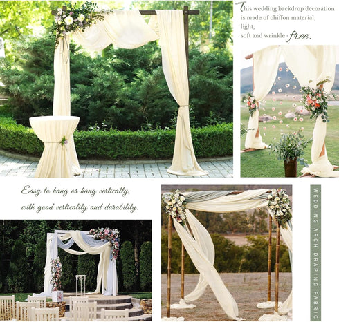 Wedding Arch Draping Fabric, 4 Panels 28" x 19ft Ivory Wedding Arch Drapes for Ceremony, Sheer Backdrop