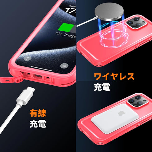 Cozycase Waterproof Case for iPhone 13 Pro, Pink Full Body Dustproof Shockproof Rugged Cover