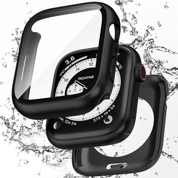 2 in 1 Waterproof Case for Apple Watch 45mm Series 9/8/7, Full Coverage Bumper Cover with Tempered Glass Screen