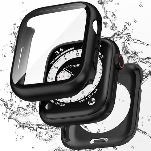 2 in 1 Waterproof Case for Apple Watch 40mm - Series 6/5/4/SE with Tempered Glass Screen Protector, Black
