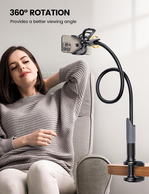 Lamicall Gooseneck Phone Holder - Flexible Long Arm Bedside Clip, Cell Phone Mount Clamp for 4-7" Phones, Black