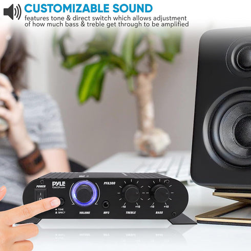 Pyle Power Home HiFi Stereo Amplifier - 90 Watt Portable Dual Channel Surround Sound Audio Receiver w/ 12V Adapter for