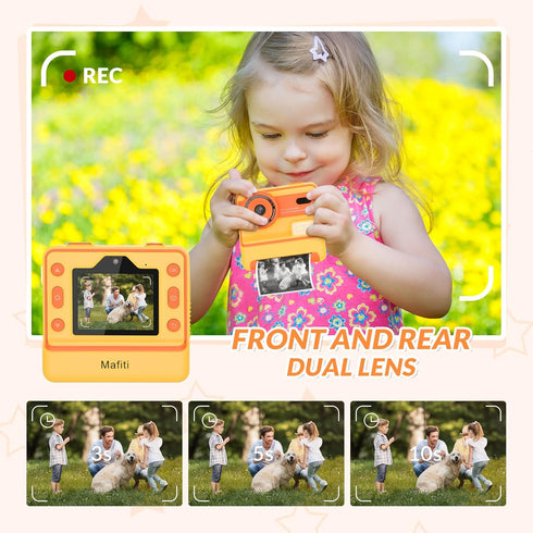 Mafiti Kids Camera Instant Print, 1080P Selfie Digital Camera with 2.4 Inch Display for Ages 3-12 (Orange)