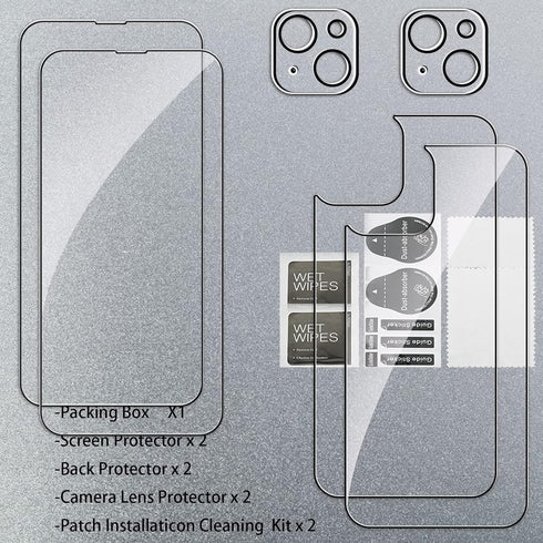 Screen Protector Compatible with iPhone 14 Plus 6.7 inch, 2 Pcs Front + 2 Pcs Back Protector + 2 Pcs Camera Lens