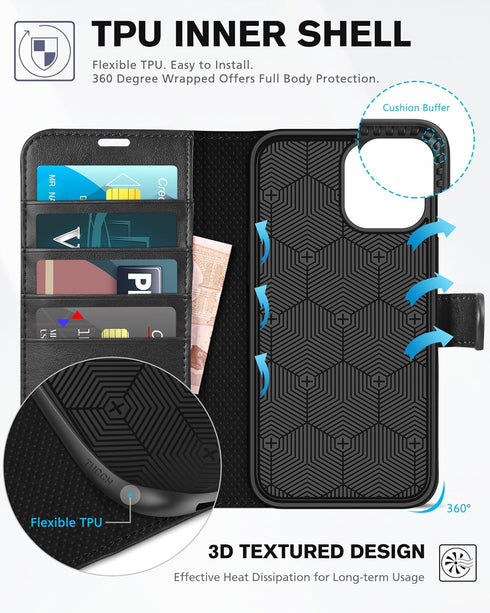 TUCCH Wallet Case for iPhone 12 Pro Max 5G 6.7", PU Leather Card Slot Kickstand, RFID Blocking Magnetic Cover