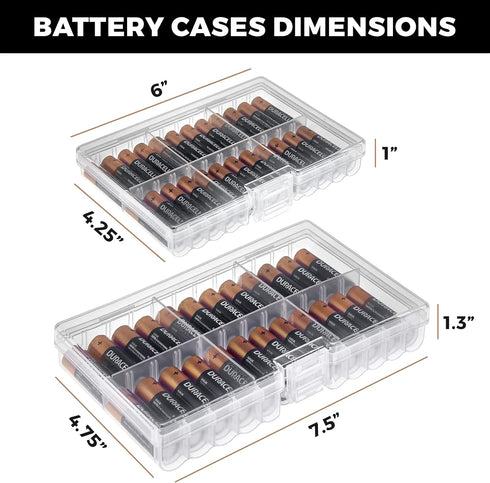 GlossyEnd Set 4 48 of - Two AA and Two AAA Battery Storage Box, Battery Storage Case Holder with Tester, Clear. Each