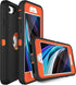 MXX Heavy Duty Protective Case for iPhone SE 2020/SE 2022 with Screen Protector, Orange/Black