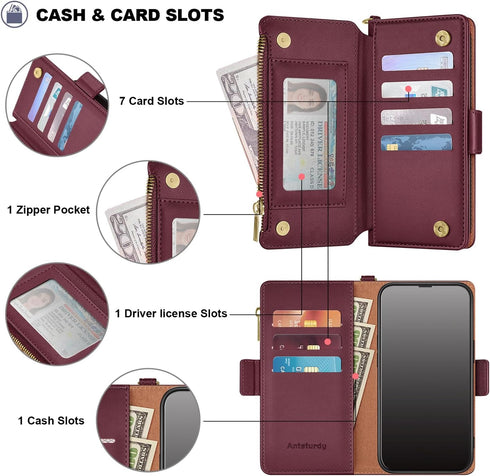 Antsturdy Galaxy A71 5G Case Wallet with Card Holder, RFID Blocking PU Leather Flip Shockproof Cover with Strap, Wine