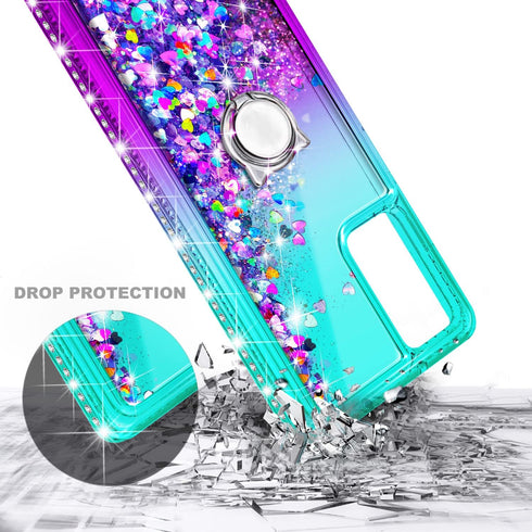 NZND Designed for Samsung Galaxy A03S Case, Cute Glitter Liquid Floating Waterfall Case with Screen Protector/Ring