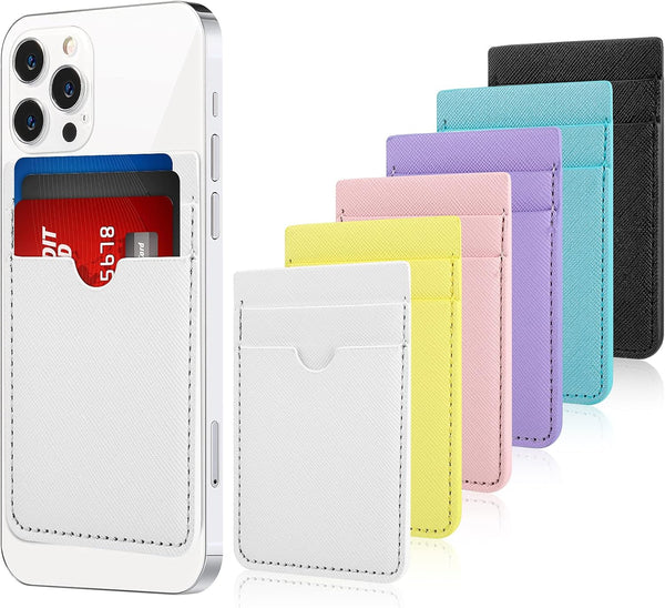 Weewooday 6 Pieces Phone Card Pocket Holder, PU Leather Cell Phone Card Pouch for Back of Phone