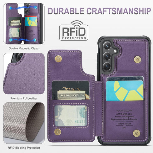 Samsung Galaxy S24 Case with Card Holder, Wallet Case for Women Men with RFID Blocking, Durable Kickstand Shockproof