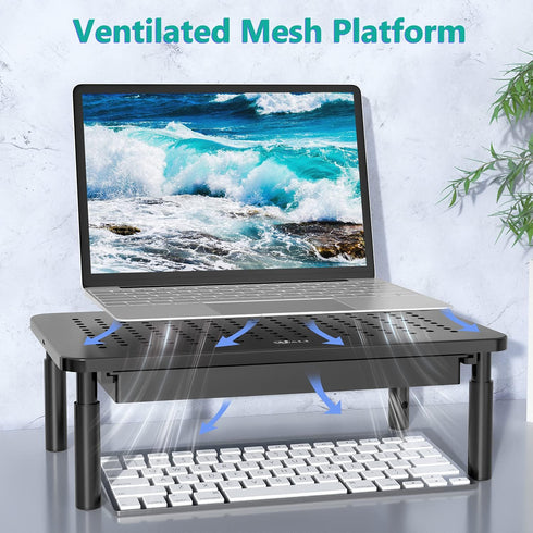 3 (STT003D-B), 1 Pack, WALI Computer Monitor Stand with Storage, Desk Monitor Riser Height Adjustable, Laptop Riser
