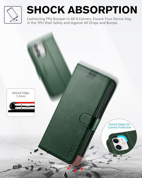 TUCCH Wallet Case for iPhone 11 - TPU Shockproof Inner Shell, PU Leather RFID Blocking Magnetic Stand Cover